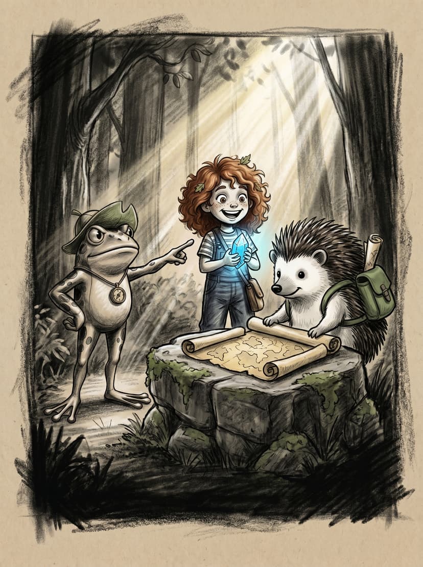 Luna and friends setting out — Charcoal Drama style
