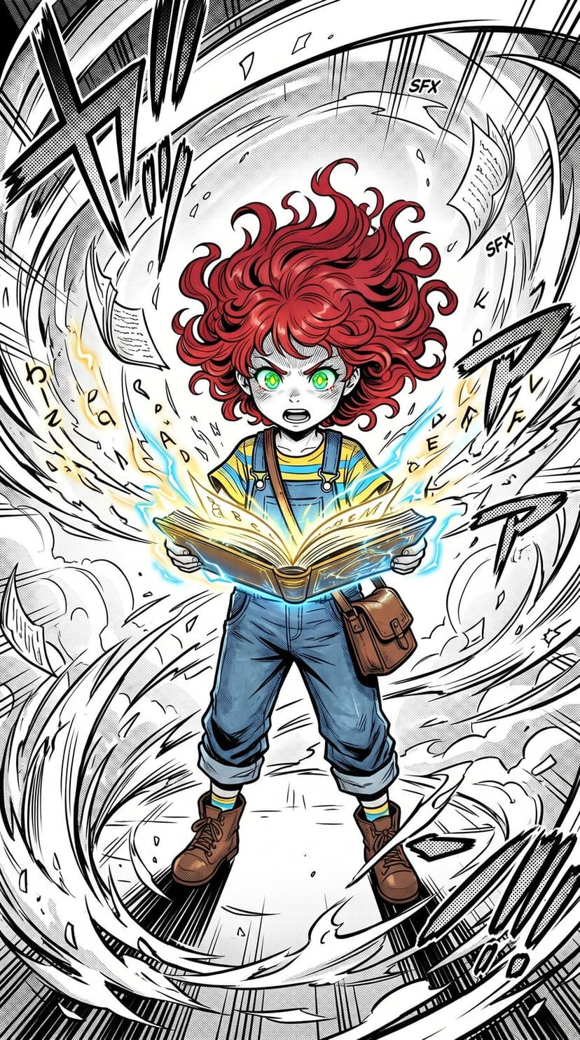 Luna power-up vertical shot in manga action style