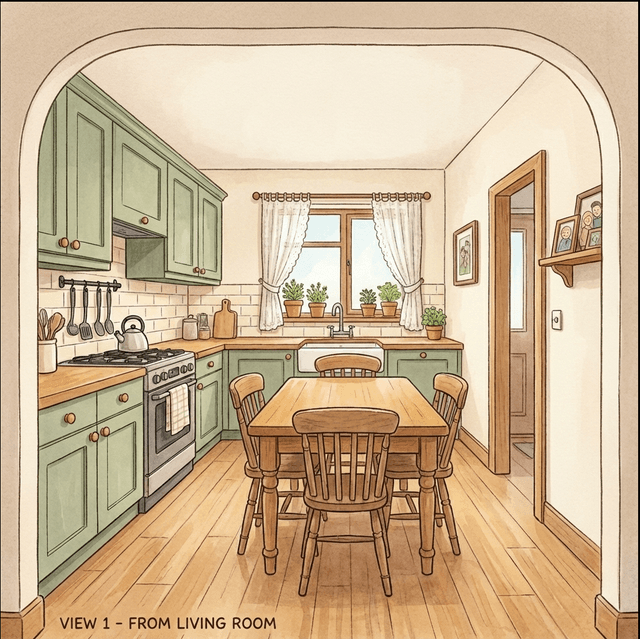 Kitchen location detail from living room